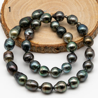10-11mm Tahitian Pearl in Full Strand, Natural Colors with High Luster, Temporarily Strung Black Pearls for Jewelry Making, SKU # 2862TH