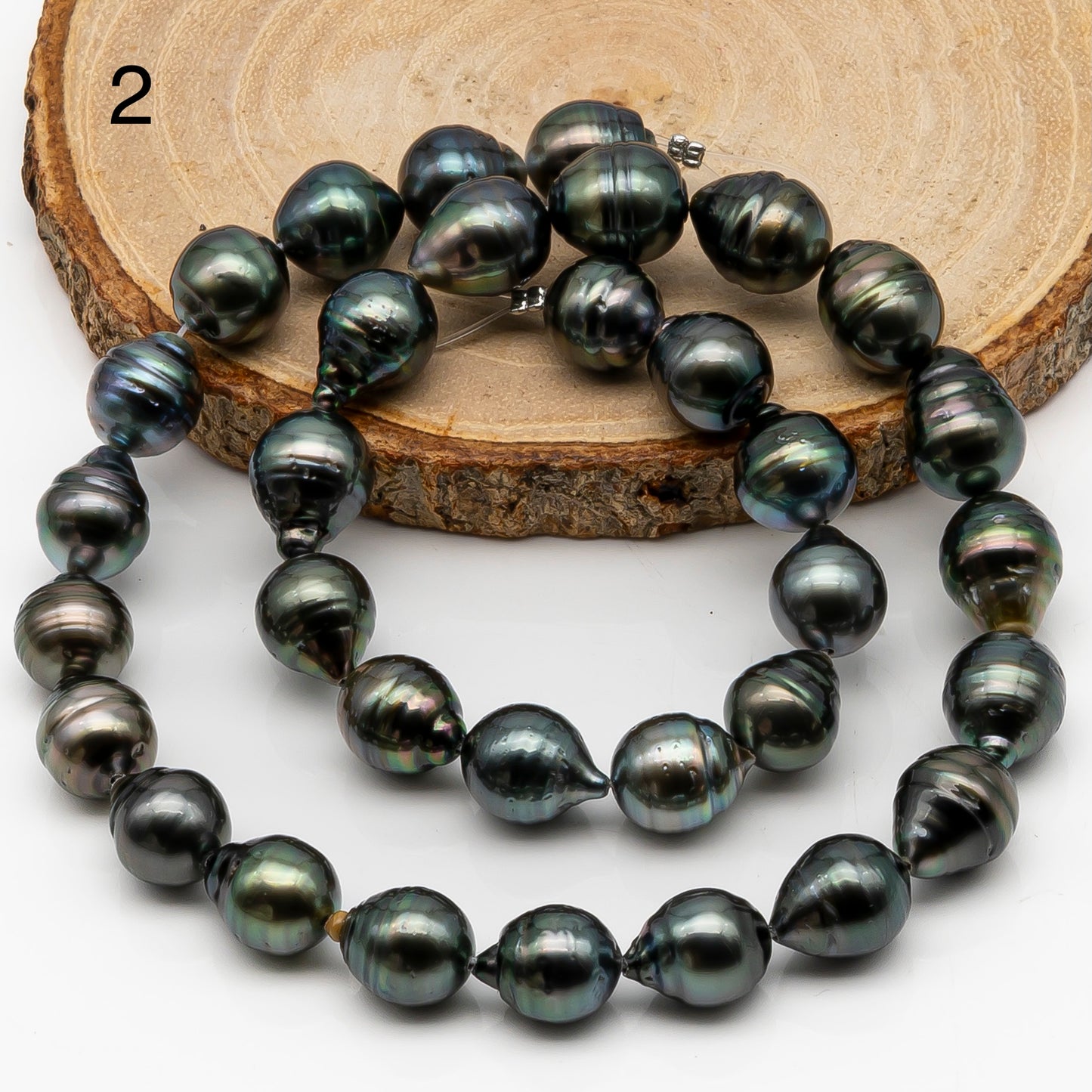 10-11mm Tahitian Pearl in Full Strand, Natural Colors with High Luster, Temporarily Strung Black Pearls for Jewelry Making, SKU # 2862TH