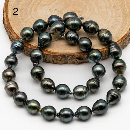 10-11mm Tahitian Pearl in Full Strand, Natural Colors with High Luster, Temporarily Strung Black Pearls for Jewelry Making, SKU # 2862TH