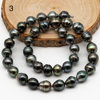 10-11mm Tahitian Pearl in Full Strand, Natural Colors with High Luster, Temporarily Strung Black Pearls for Jewelry Making, SKU # 2862TH