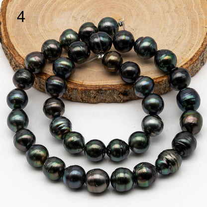 10-11mm Tahitian Pearl in Full Strand, Natural Colors with High Luster, Temporarily Strung Black Pearls for Jewelry Making, SKU # 2862TH