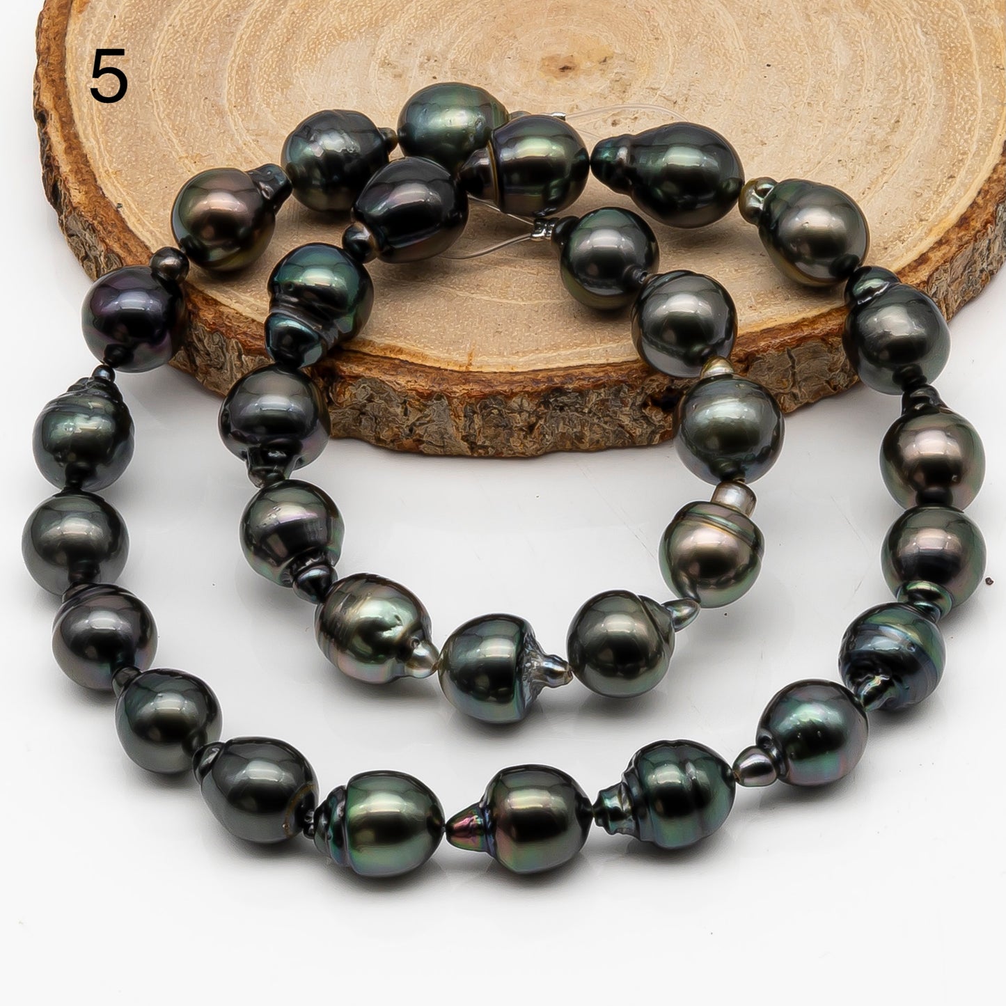 10-11mm Tahitian Pearl in Full Strand, Natural Colors with High Luster, Temporarily Strung Black Pearls for Jewelry Making, SKU # 2862TH