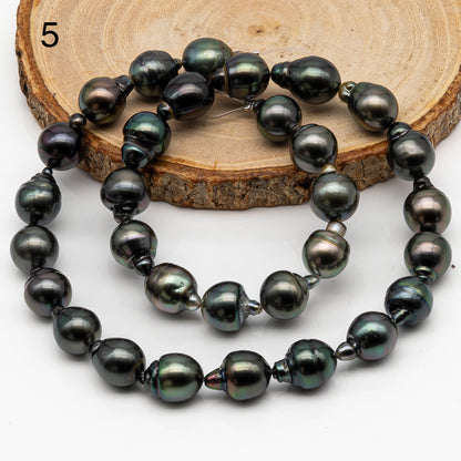 10-11mm Tahitian Pearl in Full Strand, Natural Colors with High Luster, Temporarily Strung Black Pearls for Jewelry Making, SKU # 2862TH