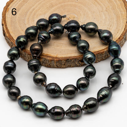10-11mm Tahitian Pearl in Full Strand, Natural Colors with High Luster, Temporarily Strung Black Pearls for Jewelry Making, SKU # 2862TH
