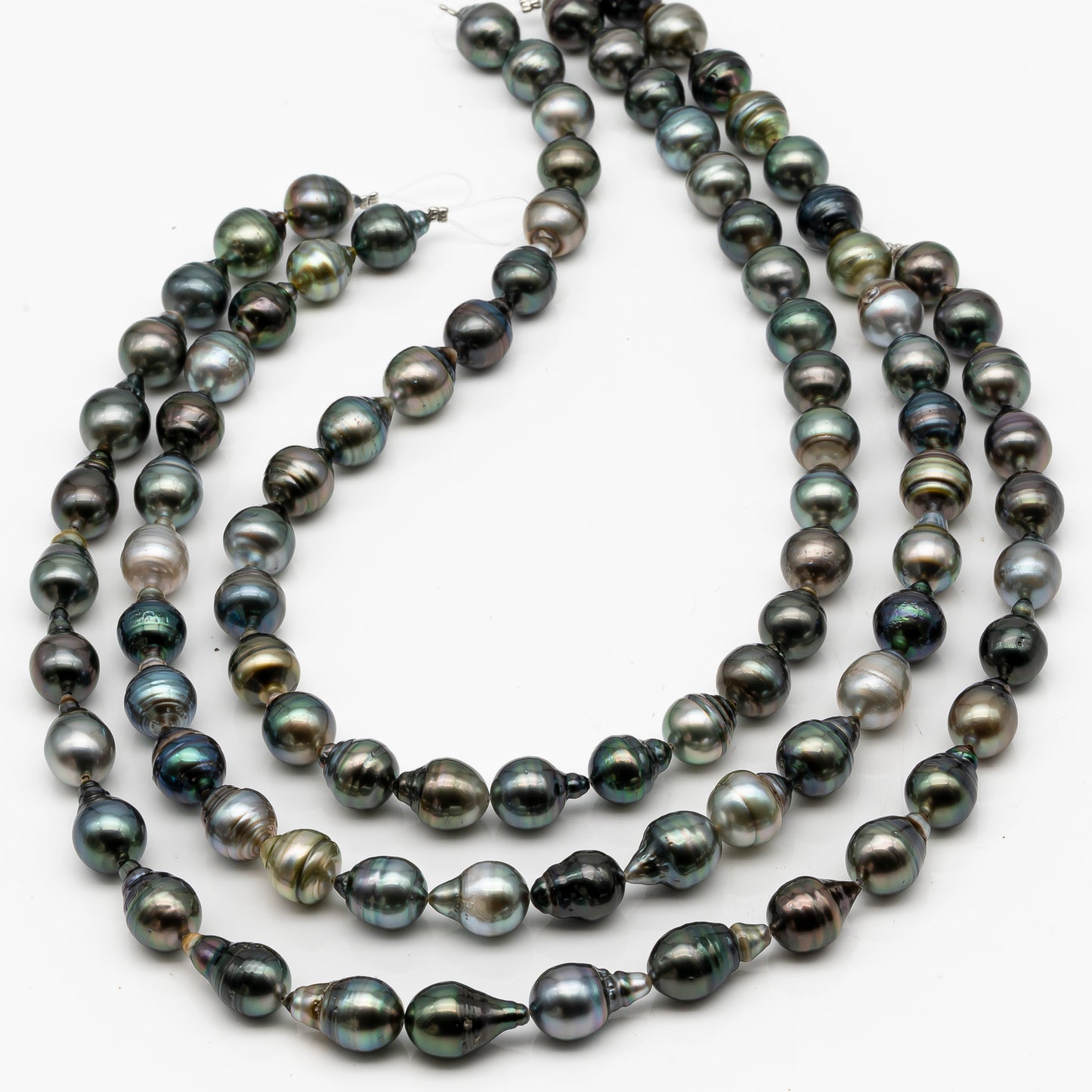 10-11mm Tahitian Pearl in Full Strand, Natural Colors with High Luster, Temporarily Strung Black Pearls for Jewelry Making, SKU # 2863TH