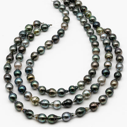 10-11mm Tahitian Pearl in Full Strand, Natural Colors with High Luster, Temporarily Strung Black Pearls for Jewelry Making, SKU # 2863TH