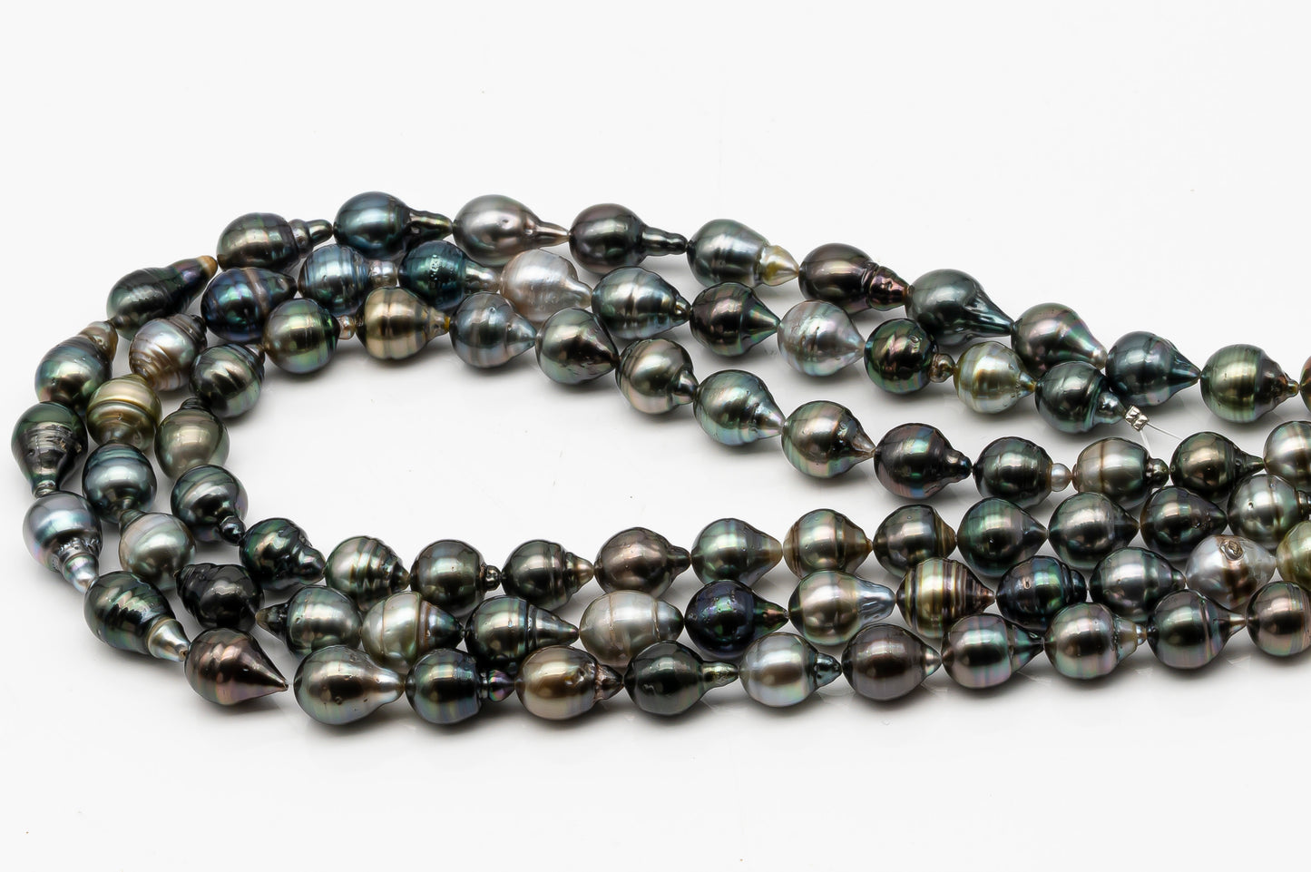 10-11mm Tahitian Pearl in Full Strand, Natural Colors with High Luster, Temporarily Strung Black Pearls for Jewelry Making, SKU # 2863TH
