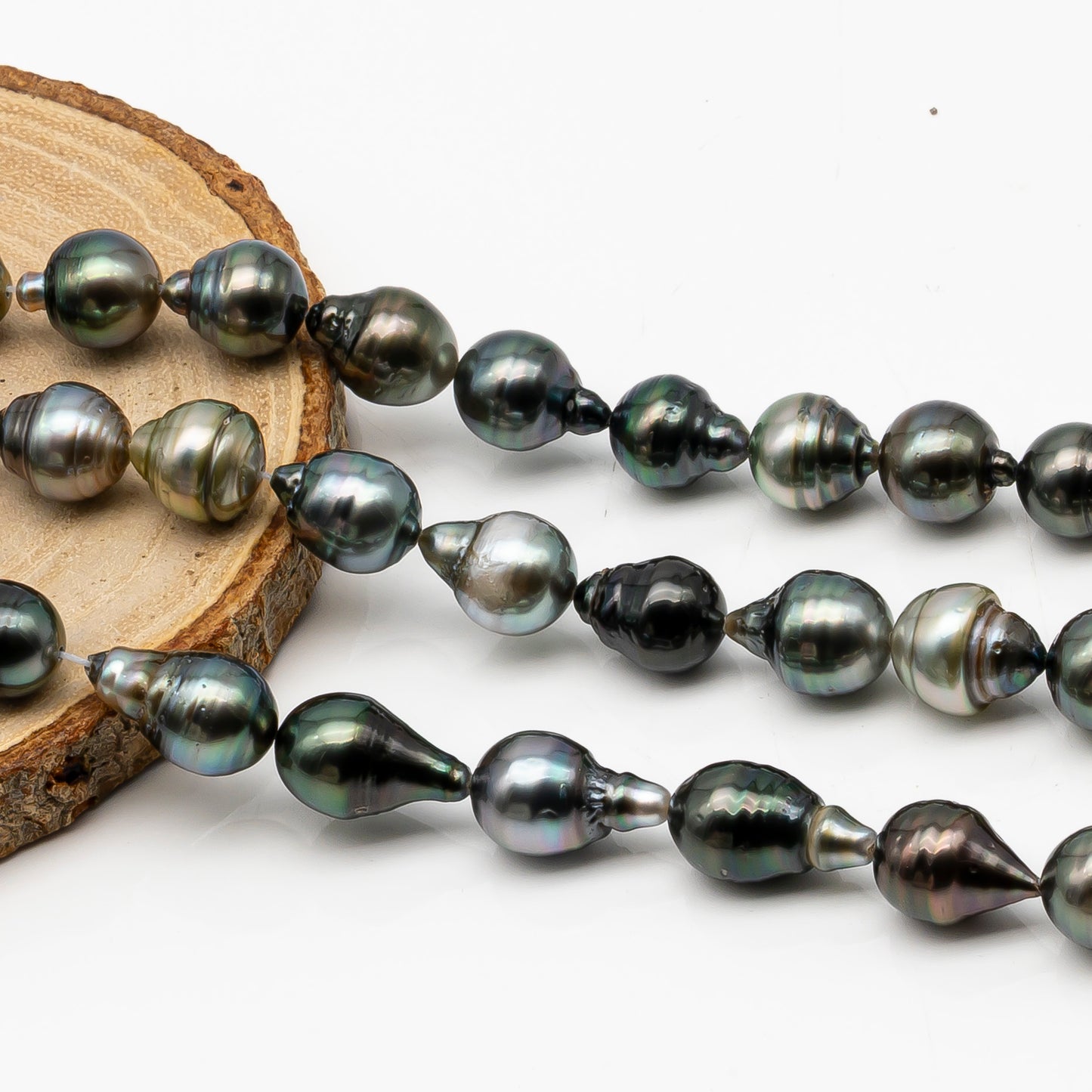 10-11mm Tahitian Pearl in Full Strand, Natural Colors with High Luster, Temporarily Strung Black Pearls for Jewelry Making, SKU # 2863TH