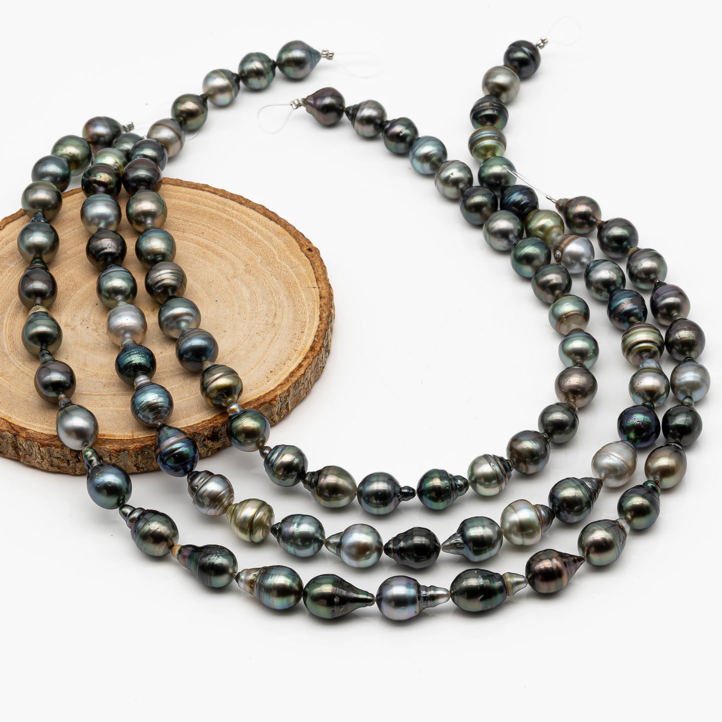 10-11mm Tahitian Pearl in Full Strand, Natural Colors with High Luster, Temporarily Strung Black Pearls for Jewelry Making, SKU # 2863TH
