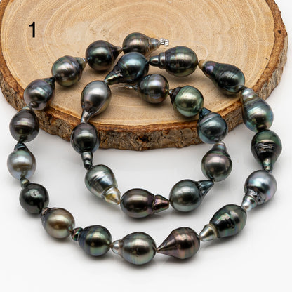 10-11mm Tahitian Pearl in Full Strand, Natural Colors with High Luster, Temporarily Strung Black Pearls for Jewelry Making, SKU # 2863TH
