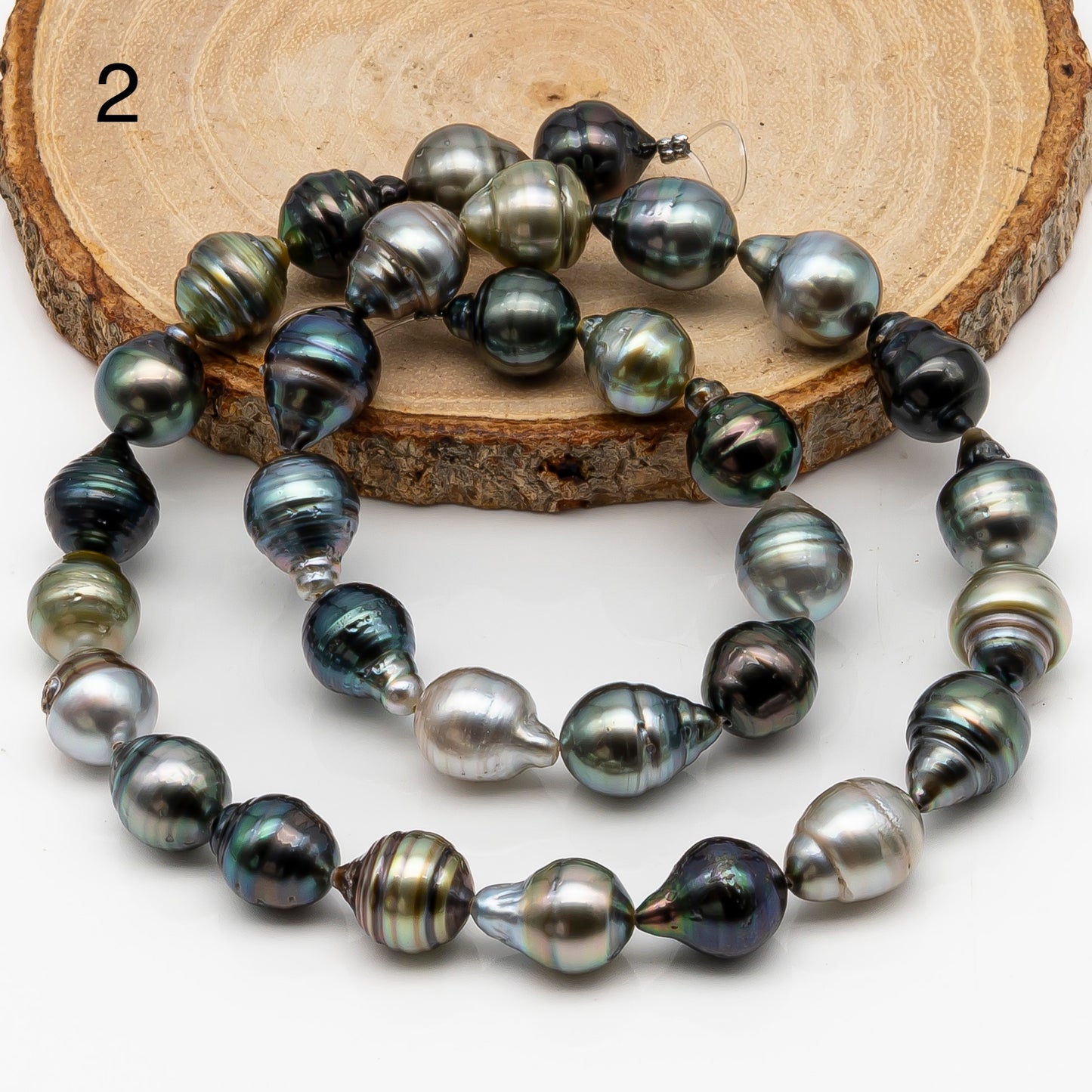 10-11mm Tahitian Pearl in Full Strand, Natural Colors with High Luster, Temporarily Strung Black Pearls for Jewelry Making, SKU # 2863TH