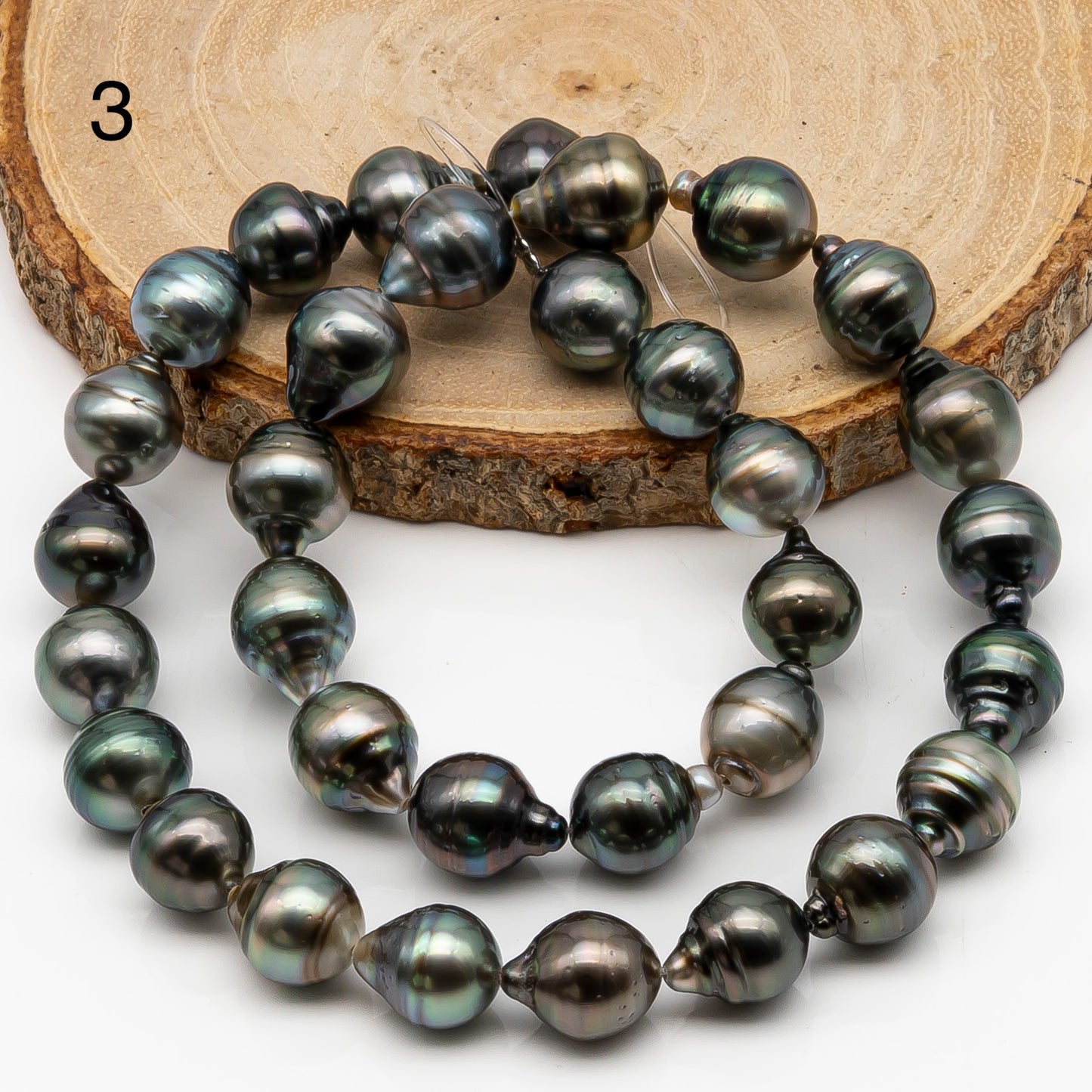 10-11mm Tahitian Pearl in Full Strand, Natural Colors with High Luster, Temporarily Strung Black Pearls for Jewelry Making, SKU # 2863TH