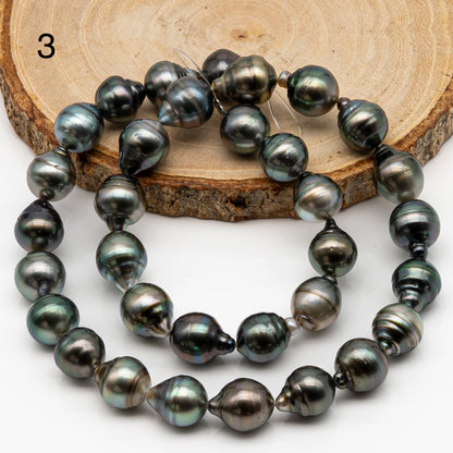 10-11mm Tahitian Pearl in Full Strand, Natural Colors with High Luster, Temporarily Strung Black Pearls for Jewelry Making, SKU # 2863TH