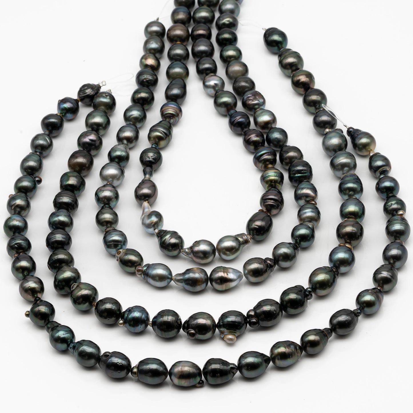 10-11mm Tahitian Pearl in Full Strand, Natural Colors with High Luster, Temporarily Strung Black Pearls for Jewelry Making, SKU # 2864TH