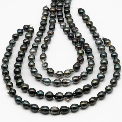 10-11mm Tahitian Pearl in Full Strand, Natural Colors with High Luster, Temporarily Strung Black Pearls for Jewelry Making, SKU # 2864TH