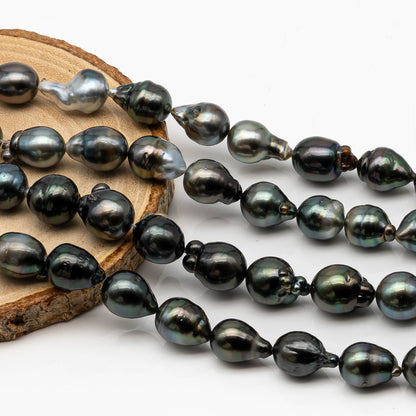 10-11mm Tahitian Pearl in Full Strand, Natural Colors with High Luster, Temporarily Strung Black Pearls for Jewelry Making, SKU # 2864TH