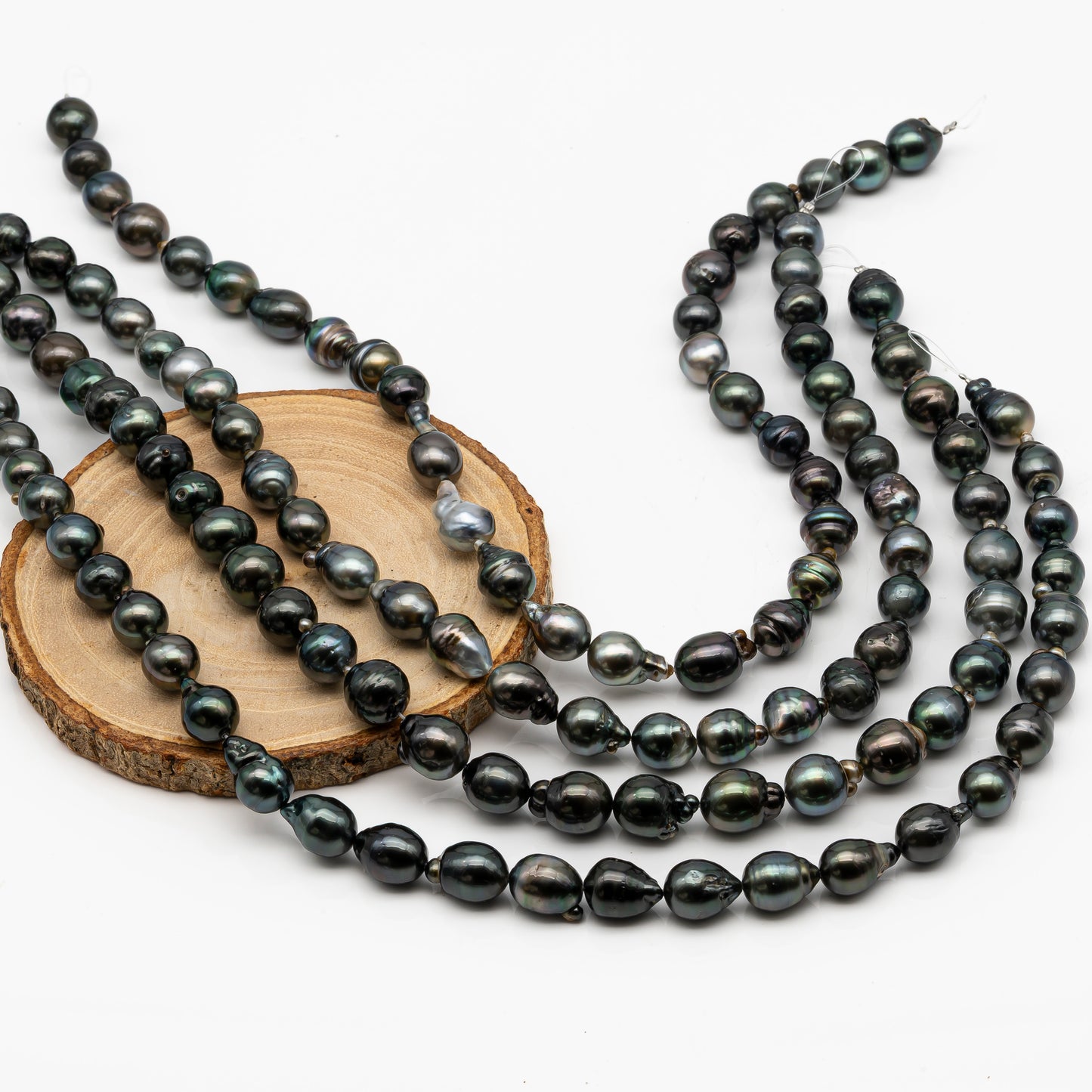10-11mm Tahitian Pearl in Full Strand, Natural Colors with High Luster, Temporarily Strung Black Pearls for Jewelry Making, SKU # 2864TH