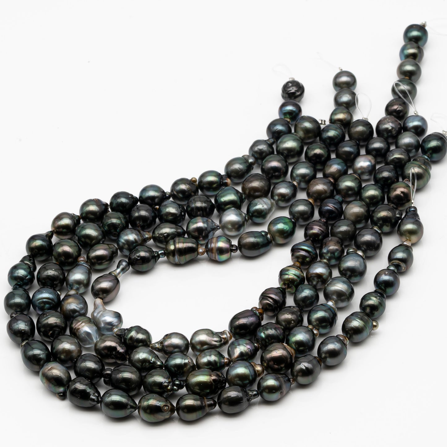 10-11mm Tahitian Pearl in Full Strand, Natural Colors with High Luster, Temporarily Strung Black Pearls for Jewelry Making, SKU # 2864TH