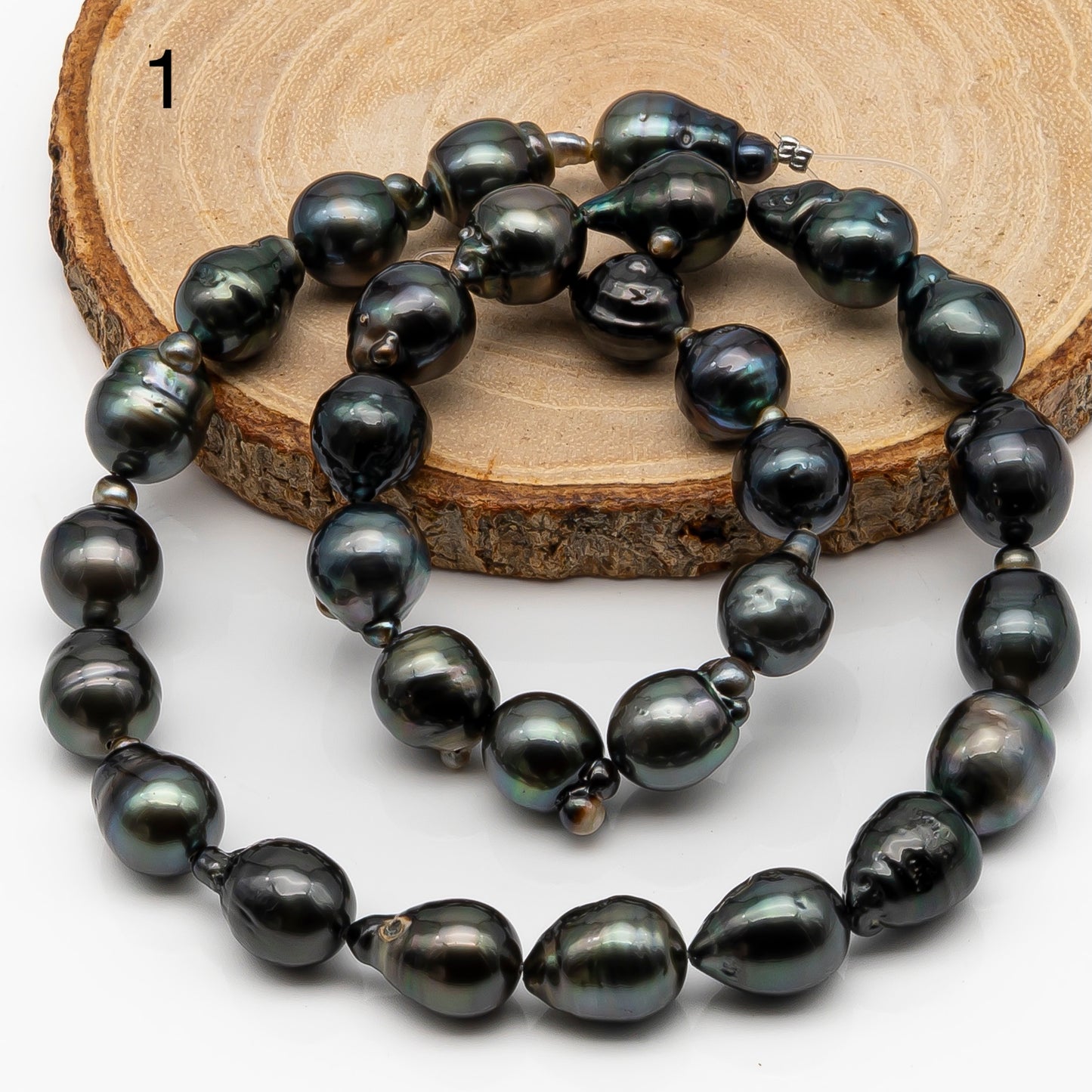 10-11mm Tahitian Pearl in Full Strand, Natural Colors with High Luster, Temporarily Strung Black Pearls for Jewelry Making, SKU # 2864TH