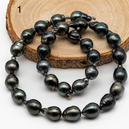 10-11mm Tahitian Pearl in Full Strand, Natural Colors with High Luster, Temporarily Strung Black Pearls for Jewelry Making, SKU # 2864TH