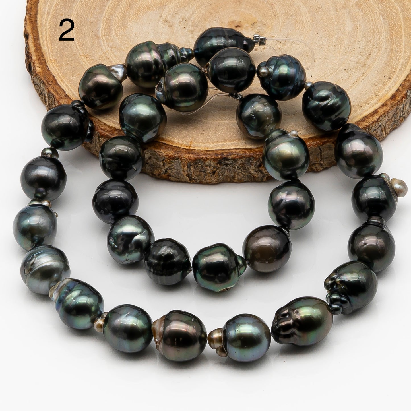 10-11mm Tahitian Pearl in Full Strand, Natural Colors with High Luster, Temporarily Strung Black Pearls for Jewelry Making, SKU # 2864TH
