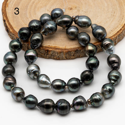 10-11mm Tahitian Pearl in Full Strand, Natural Colors with High Luster, Temporarily Strung Black Pearls for Jewelry Making, SKU # 2864TH