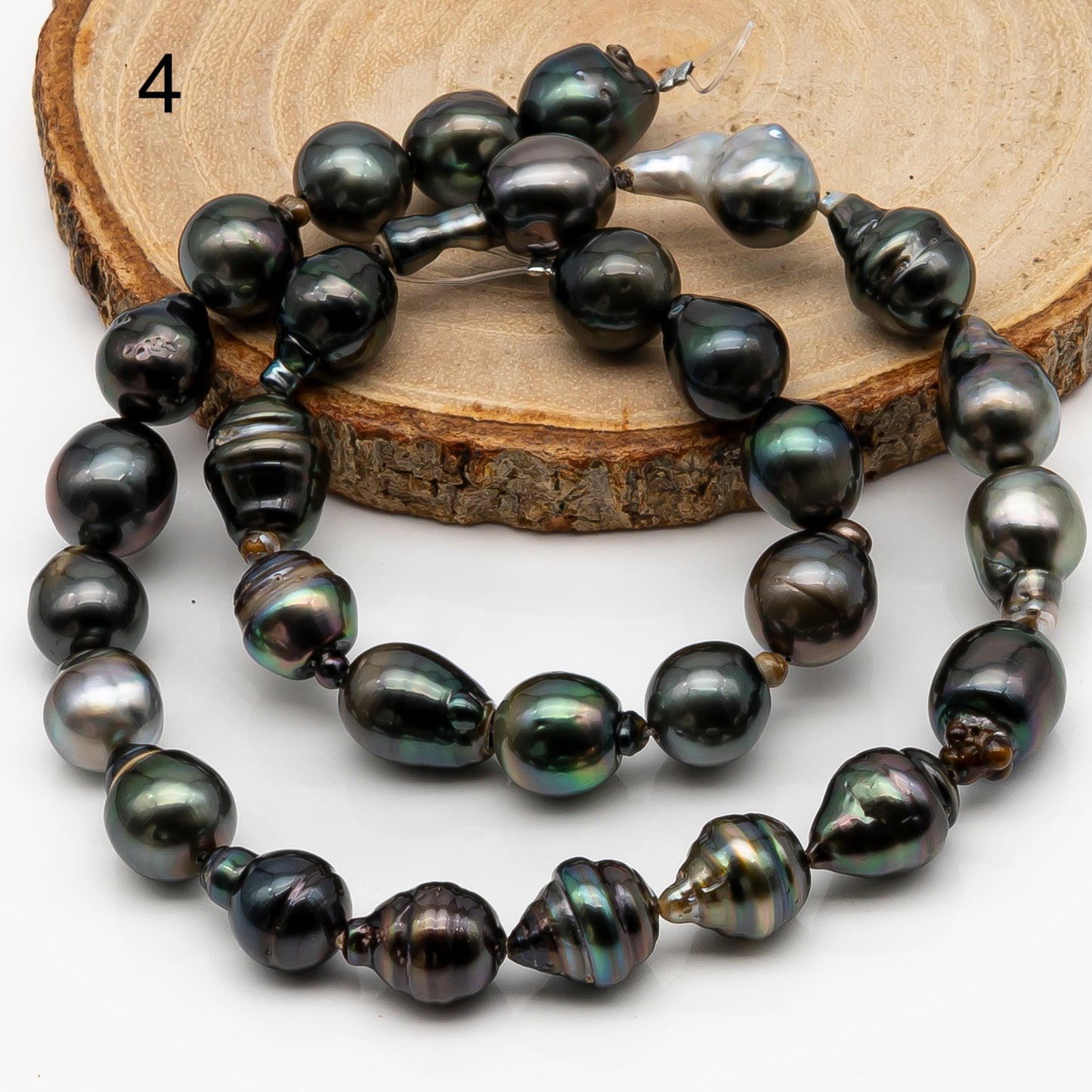 10-11mm Tahitian Pearl in Full Strand, Natural Colors with High Luster, Temporarily Strung Black Pearls for Jewelry Making, SKU # 2864TH