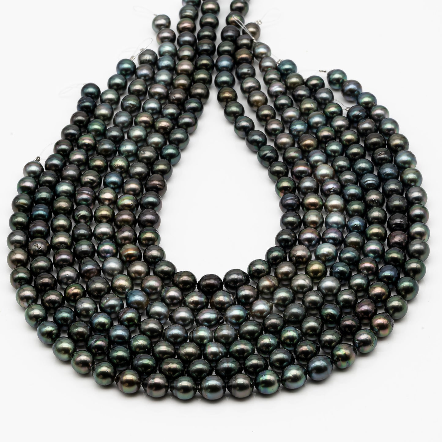 9-10mm Tahitian Pearl in Full Strand, Natural Colors with High Luster, Temporarily Strung Black Pearls for Jewelry Making, SKU # 2865TH