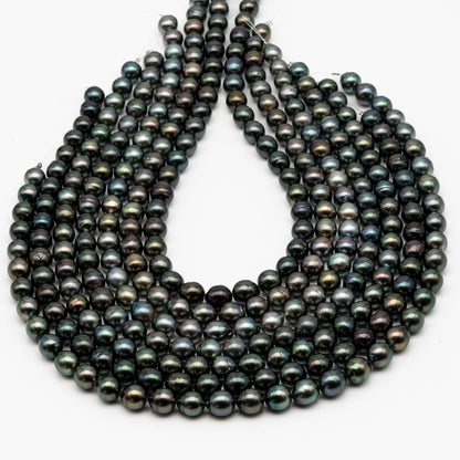 9-10mm Tahitian Pearl in Full Strand, Natural Colors with High Luster, Temporarily Strung Black Pearls for Jewelry Making, SKU # 2865TH