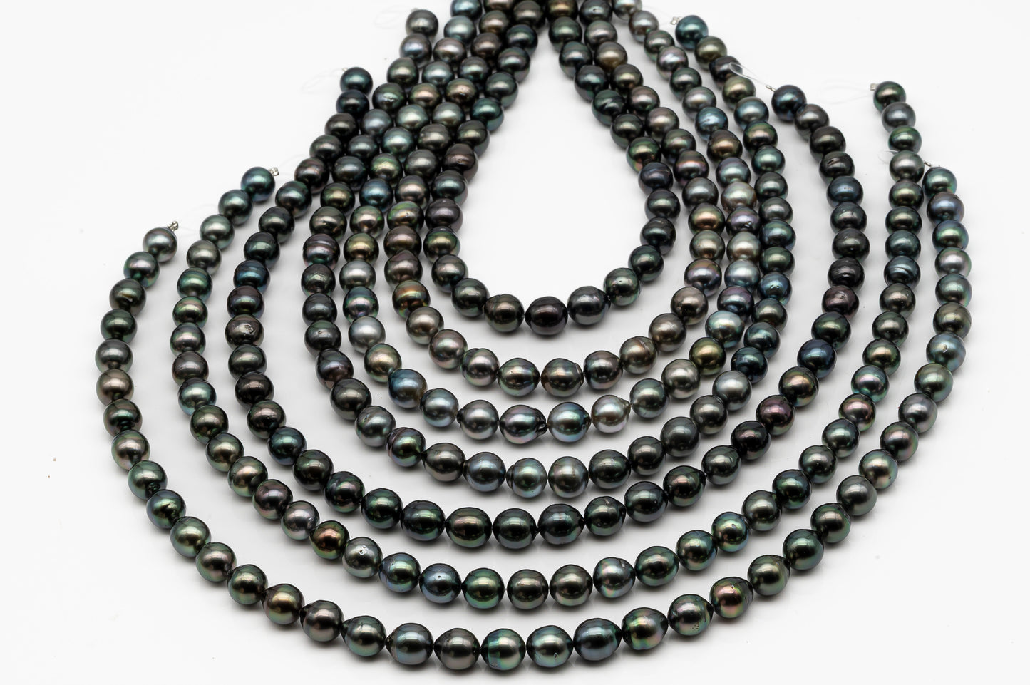 9-10mm Tahitian Pearl in Full Strand, Natural Colors with High Luster, Temporarily Strung Black Pearls for Jewelry Making, SKU # 2865TH