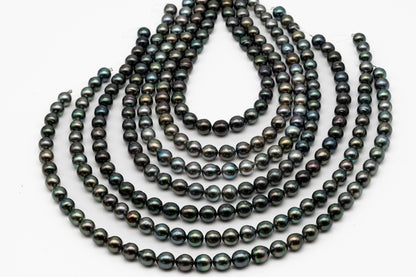 9-10mm Tahitian Pearl in Full Strand, Natural Colors with High Luster, Temporarily Strung Black Pearls for Jewelry Making, SKU # 2865TH