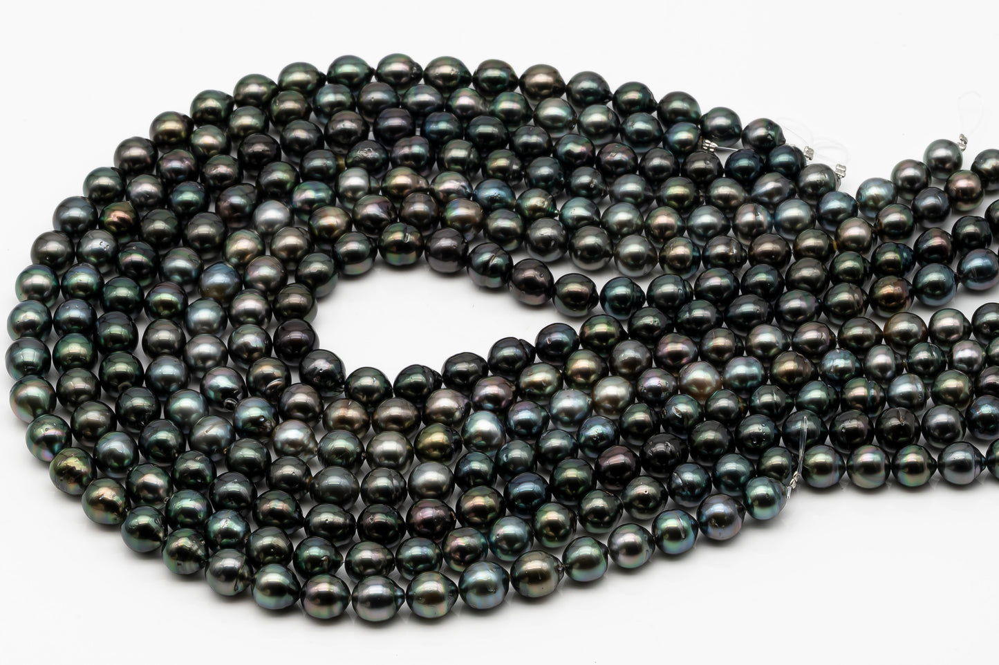 9-10mm Tahitian Pearl in Full Strand, Natural Colors with High Luster, Temporarily Strung Black Pearls for Jewelry Making, SKU # 2865TH