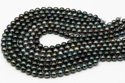 9-10mm Tahitian Pearl in Full Strand, Natural Colors with High Luster, Temporarily Strung Black Pearls for Jewelry Making, SKU # 2865TH