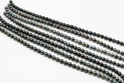 9-10mm Tahitian Pearl in Full Strand, Natural Colors with High Luster, Temporarily Strung Black Pearls for Jewelry Making, SKU # 2865TH