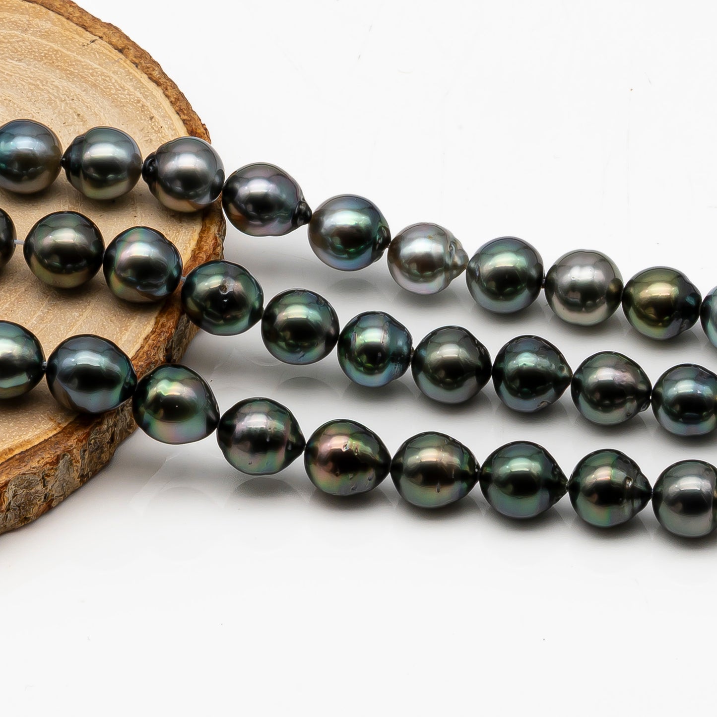 9-10mm Tahitian Pearl in Full Strand, Natural Colors with High Luster, Temporarily Strung Black Pearls for Jewelry Making, SKU # 2865TH