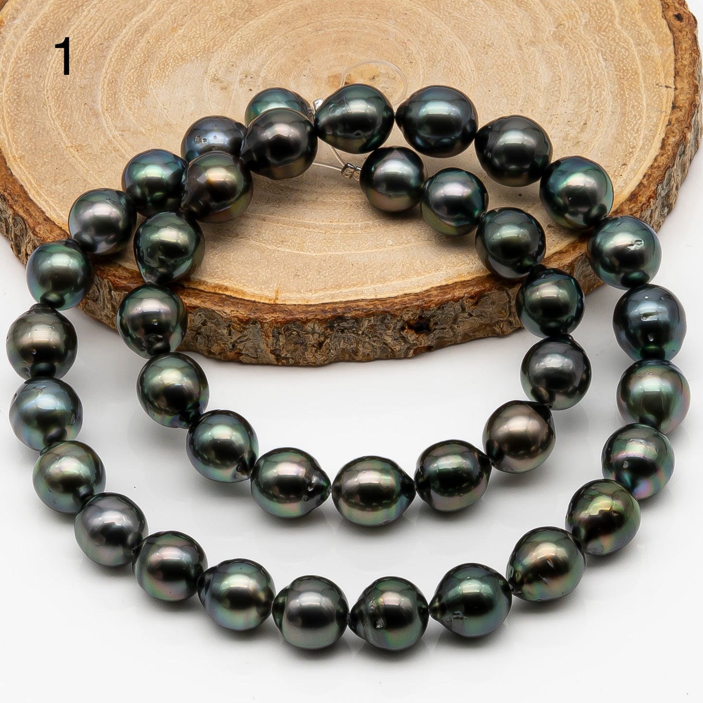 9-10mm Tahitian Pearl in Full Strand, Natural Colors with High Luster, Temporarily Strung Black Pearls for Jewelry Making, SKU # 2865TH