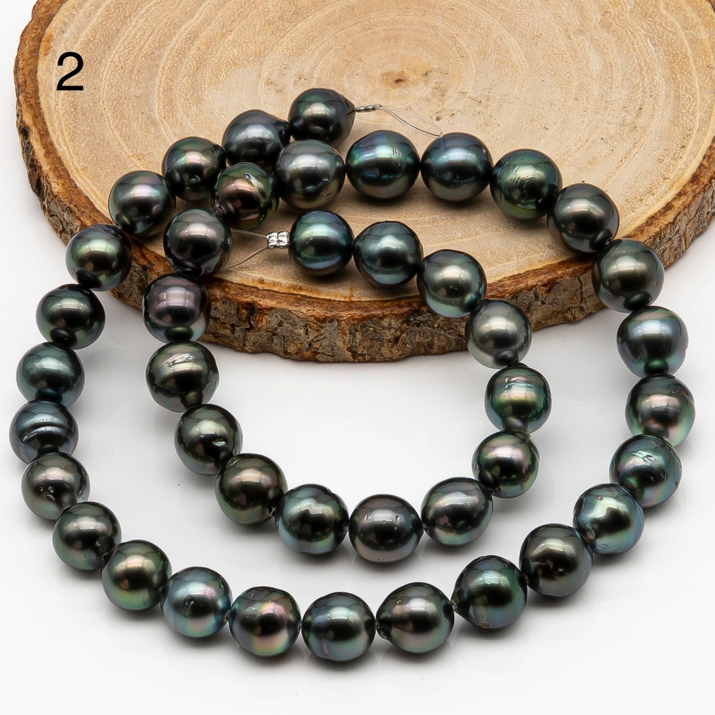 9-10mm Tahitian Pearl in Full Strand, Natural Colors with High Luster, Temporarily Strung Black Pearls for Jewelry Making, SKU # 2865TH