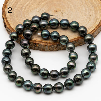 9-10mm Tahitian Pearl in Full Strand, Natural Colors with High Luster, Temporarily Strung Black Pearls for Jewelry Making, SKU # 2865TH