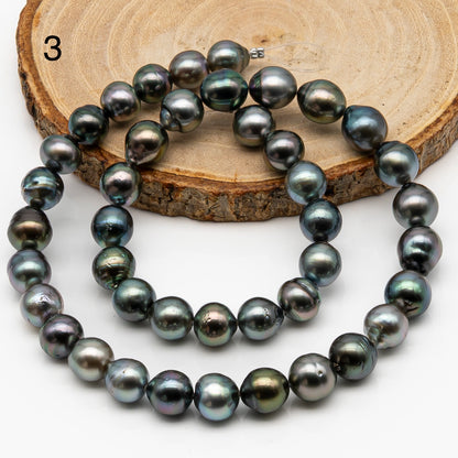9-10mm Tahitian Pearl in Full Strand, Natural Colors with High Luster, Temporarily Strung Black Pearls for Jewelry Making, SKU # 2865TH