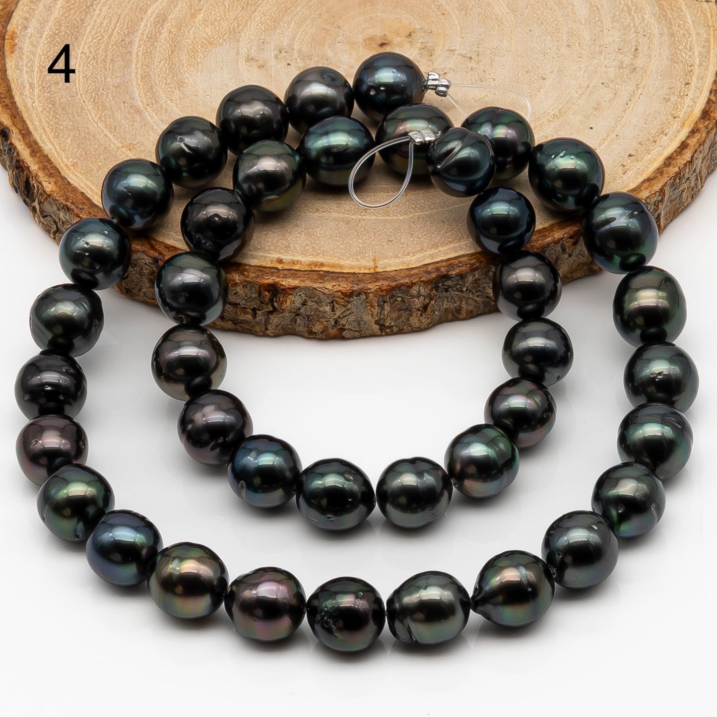 9-10mm Tahitian Pearl in Full Strand, Natural Colors with High Luster, Temporarily Strung Black Pearls for Jewelry Making, SKU # 2865TH