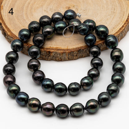 9-10mm Tahitian Pearl in Full Strand, Natural Colors with High Luster, Temporarily Strung Black Pearls for Jewelry Making, SKU # 2865TH
