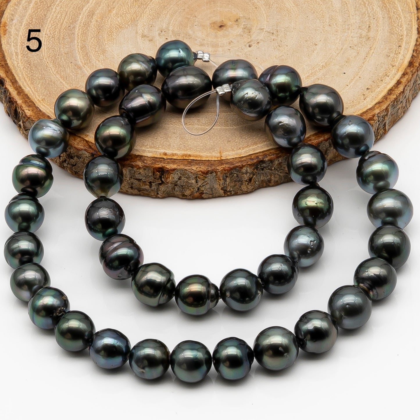 9-10mm Tahitian Pearl in Full Strand, Natural Colors with High Luster, Temporarily Strung Black Pearls for Jewelry Making, SKU # 2865TH