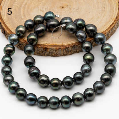 9-10mm Tahitian Pearl in Full Strand, Natural Colors with High Luster, Temporarily Strung Black Pearls for Jewelry Making, SKU # 2865TH