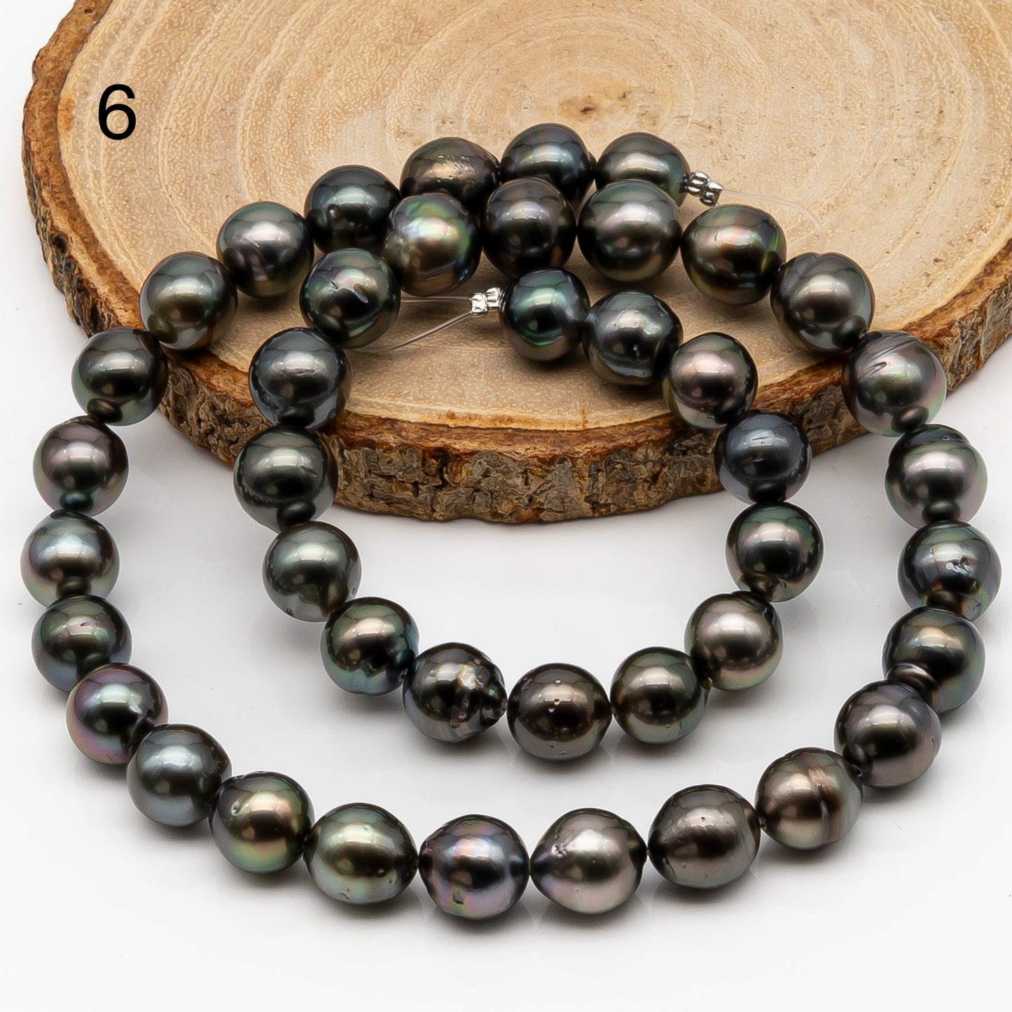 9-10mm Tahitian Pearl in Full Strand, Natural Colors with High Luster, Temporarily Strung Black Pearls for Jewelry Making, SKU # 2865TH