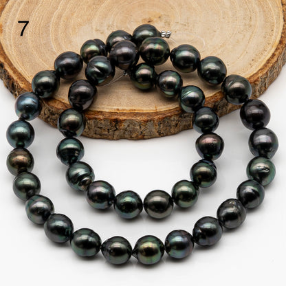 9-10mm Tahitian Pearl in Full Strand, Natural Colors with High Luster, Temporarily Strung Black Pearls for Jewelry Making, SKU # 2865TH