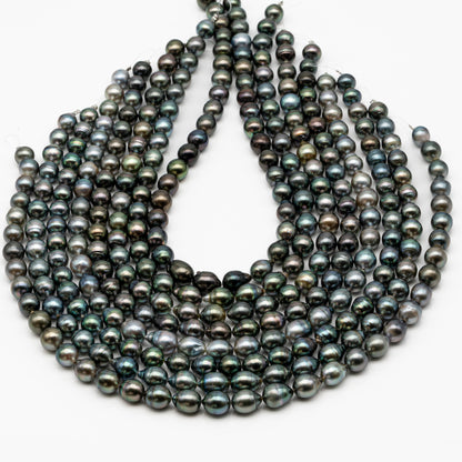 9-10mm Tahitian Pearl in Full Strand, Natural Colors with High Luster, Temporarily Strung Black Pearls for Jewelry Making, SKU # 2866TH