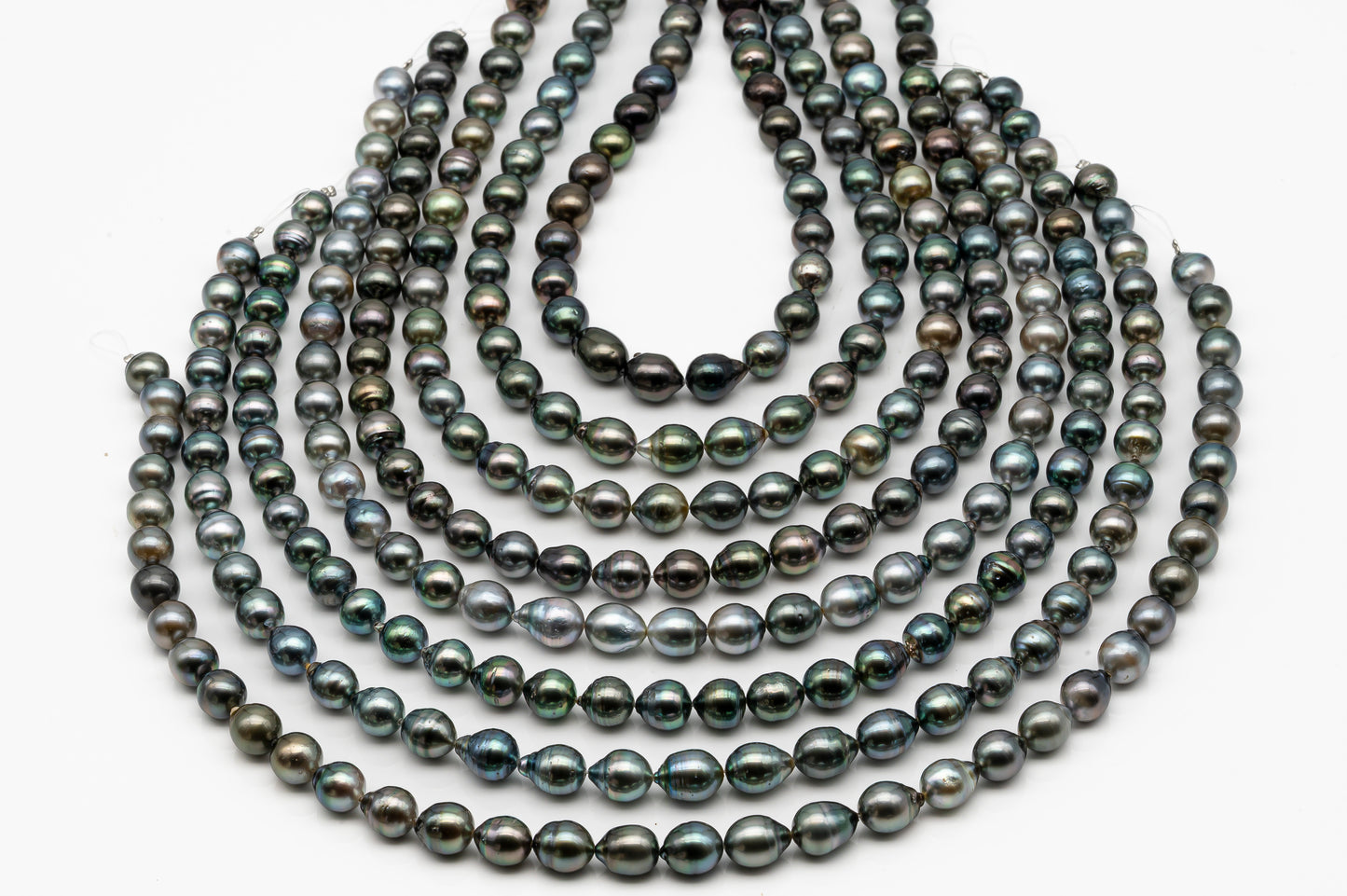 9-10mm Tahitian Pearl in Full Strand, Natural Colors with High Luster, Temporarily Strung Black Pearls for Jewelry Making, SKU # 2866TH