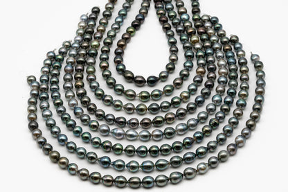 9-10mm Tahitian Pearl in Full Strand, Natural Colors with High Luster, Temporarily Strung Black Pearls for Jewelry Making, SKU # 2866TH
