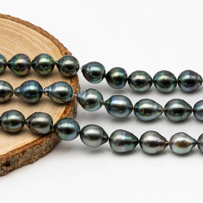 9-10mm Tahitian Pearl in Full Strand, Natural Colors with High Luster, Temporarily Strung Black Pearls for Jewelry Making, SKU # 2866TH