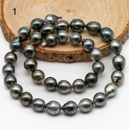 9-10mm Tahitian Pearl in Full Strand, Natural Colors with High Luster, Temporarily Strung Black Pearls for Jewelry Making, SKU # 2866TH